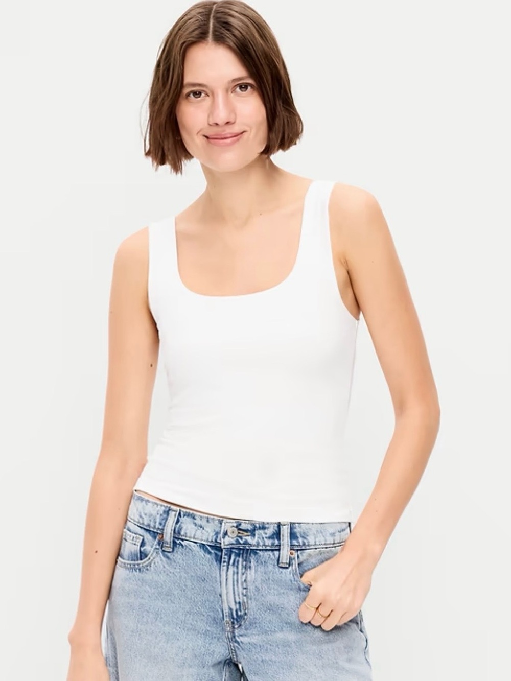 Old Navy Hug Double-Layer Scoop-Neck Tank Top White XL